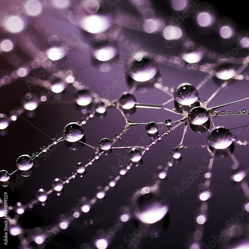 A macro shot of water droplets on a spiders web.