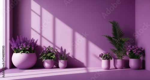  Elegant indoor garden with purple flowers and green plants