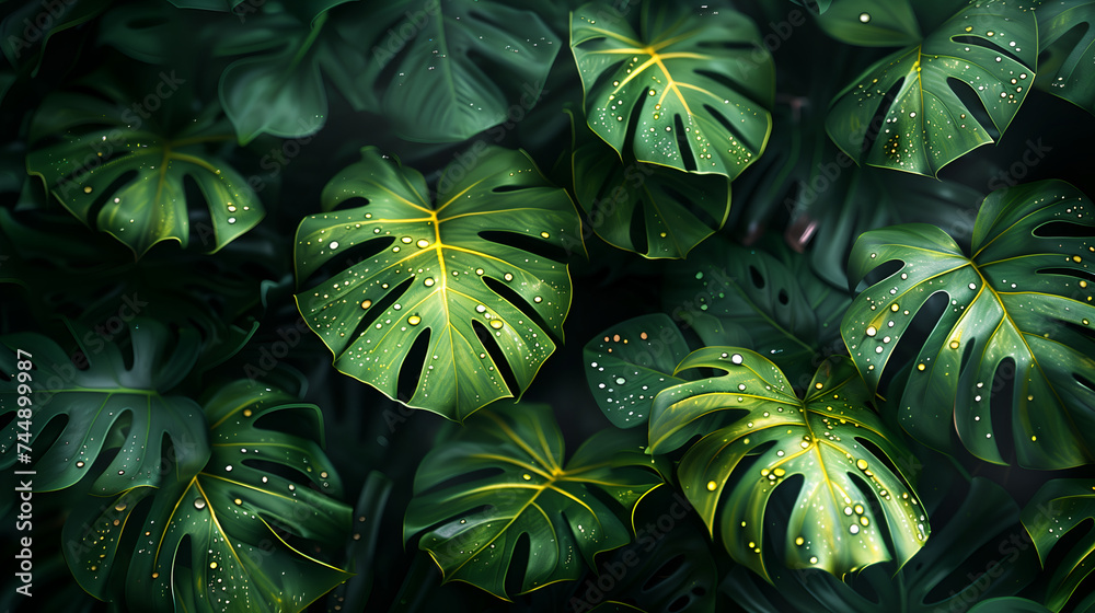 Fototapeta premium background with monstera leaves 