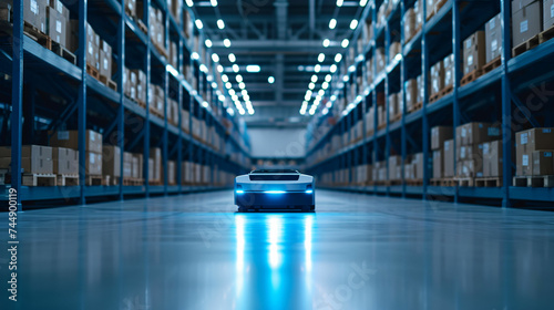 Automatic Guided Vehicle Robot bring box package delivery in warehouse