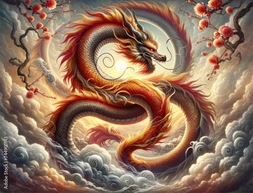 Golden Dragon in Traditional Asian Mythology Art © Preyanuch