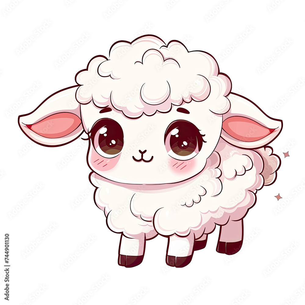 Cute cartoon kawaii easter lamb, isolated on white Cute cartoon kawaii easter lamb, isolated on white