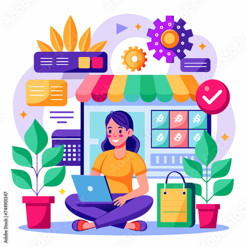 shopping online for web page, website, template and background. Vector illustration. © anan