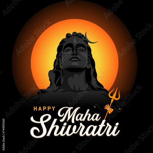 Happy Maha Shivrati the hindu festival with the vector of Lord Shiva Concept, Template, Banner, Logo Design, Icon, Poster, Unit, Label, Web, Symbol, Sign, Mnemonic. Shankar, Adiyogi, Trishul, Damaru