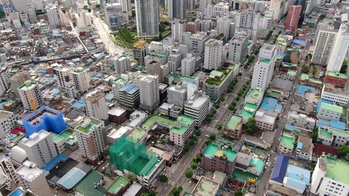 Aerial view of urban buildings in Yeongdeungpo-gu, Seoul, Korea, road traffic photo