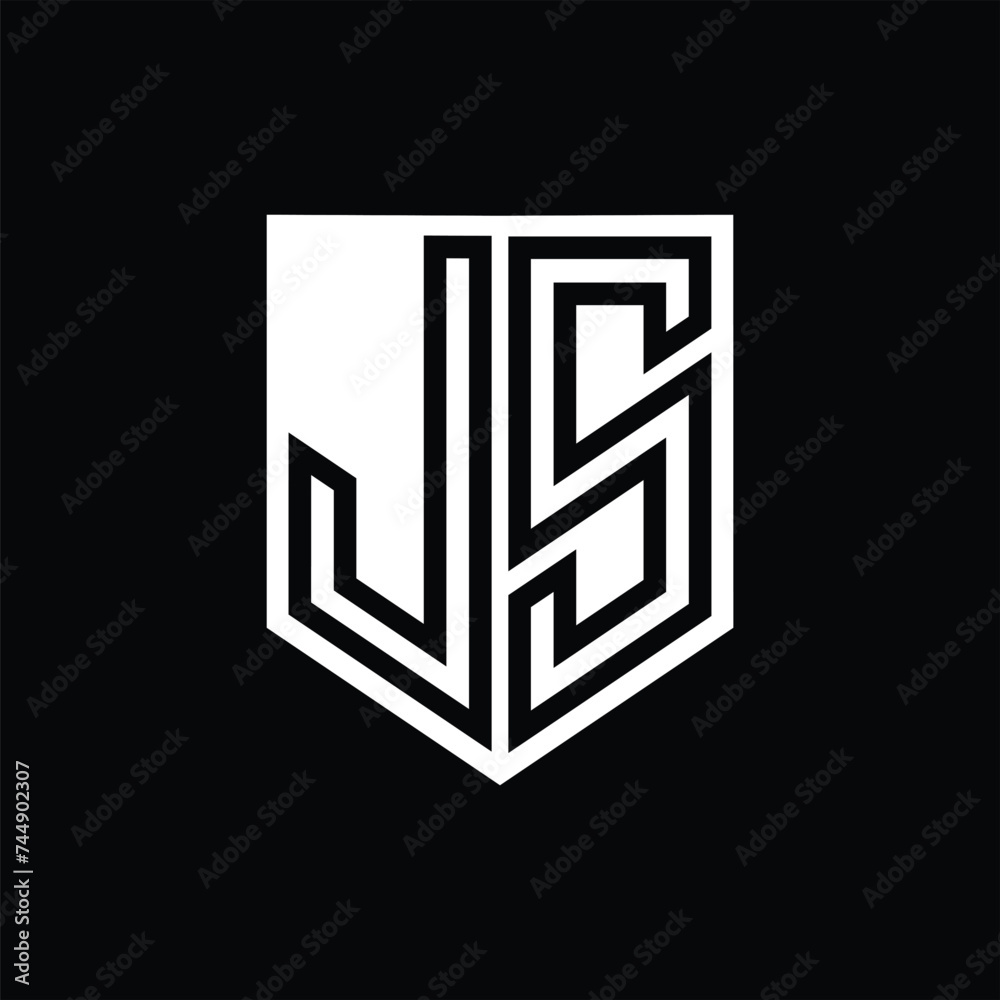 JS Letter Logo monogram shield geometric line inside shield design template JS Letter Logo monogram shield geometric line inside shield design template