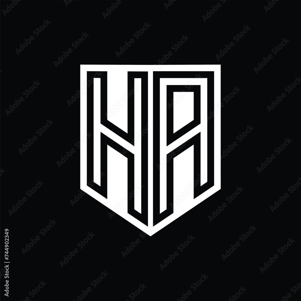 HA Letter Logo monogram shield geometric line inside shield design template