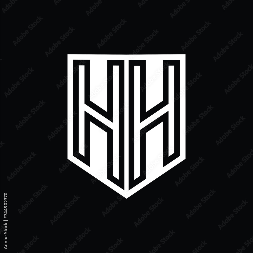 HH Letter Logo monogram shield geometric line inside shield design template