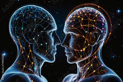 Captivating telepathic communication image: two people connecting through thought. Perfect for illustrating telepathy concepts. SEO-optimized stock photo.