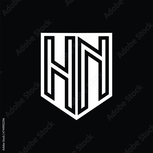 HN Letter Logo monogram shield geometric line inside shield design template