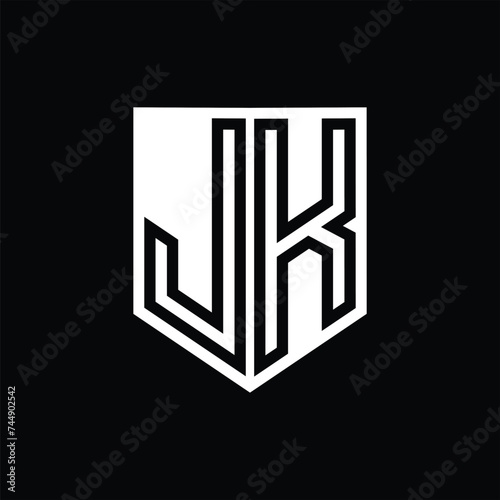 JK Letter Logo monogram shield geometric line inside shield design template