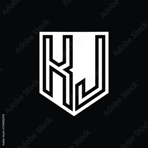 KJ Letter Logo monogram shield geometric line inside shield design template