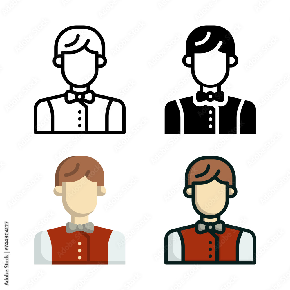 Staff Hotel icon set style collection in line, solid, flat, flat line style on white background Staff Hotel icon set style collection in line, solid, flat, flat line style on white background