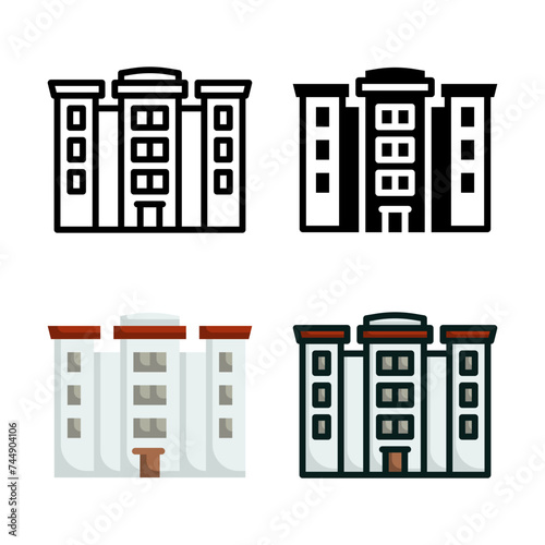 Hotel icon set style collection in line, solid, flat, flat line style on white background