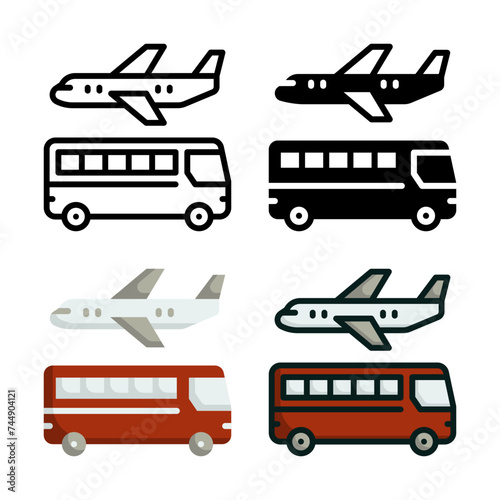 Shuttle Bus icon set style collection in line, solid, flat, flat line style on white background