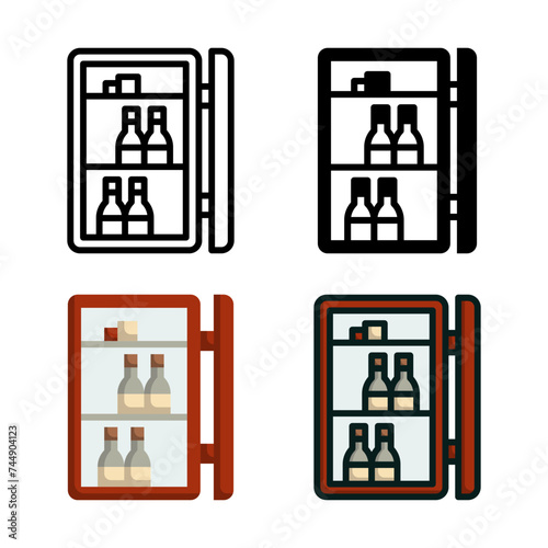 Minibar icon set style collection in line, solid, flat, flat line style on white background