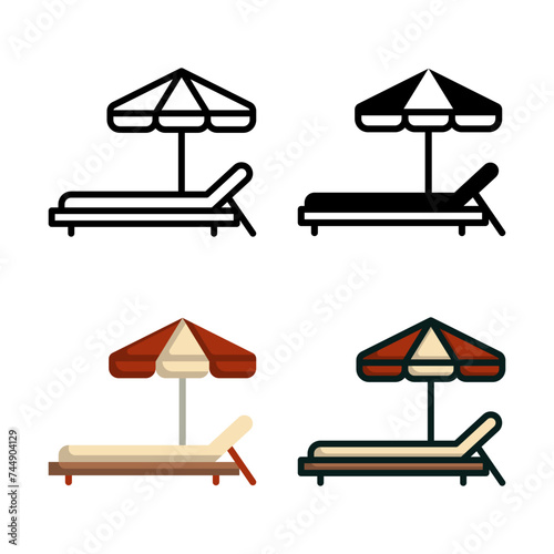 Sunbed icon set style collection in line, solid, flat, flat line style on white background