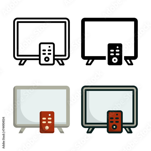 Tv Hotel icon set style collection in line, solid, flat, flat line style on white background