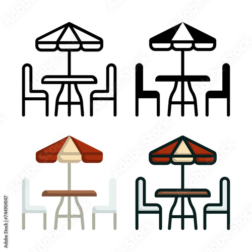 Terrace icon set style collection in line, solid, flat, flat line style on white background