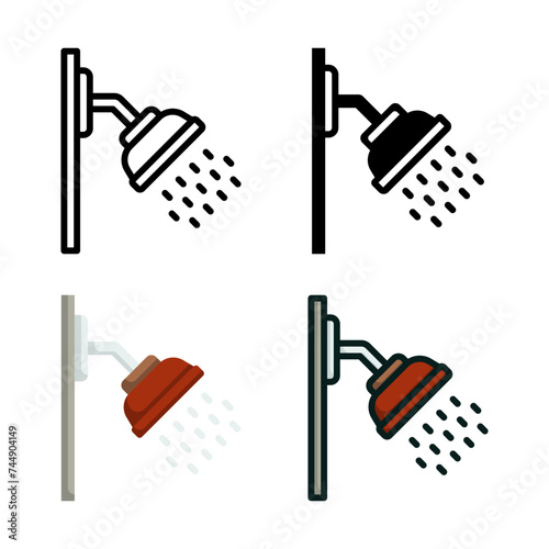 Shower icon set style collection in line, solid, flat, flat line style on white background