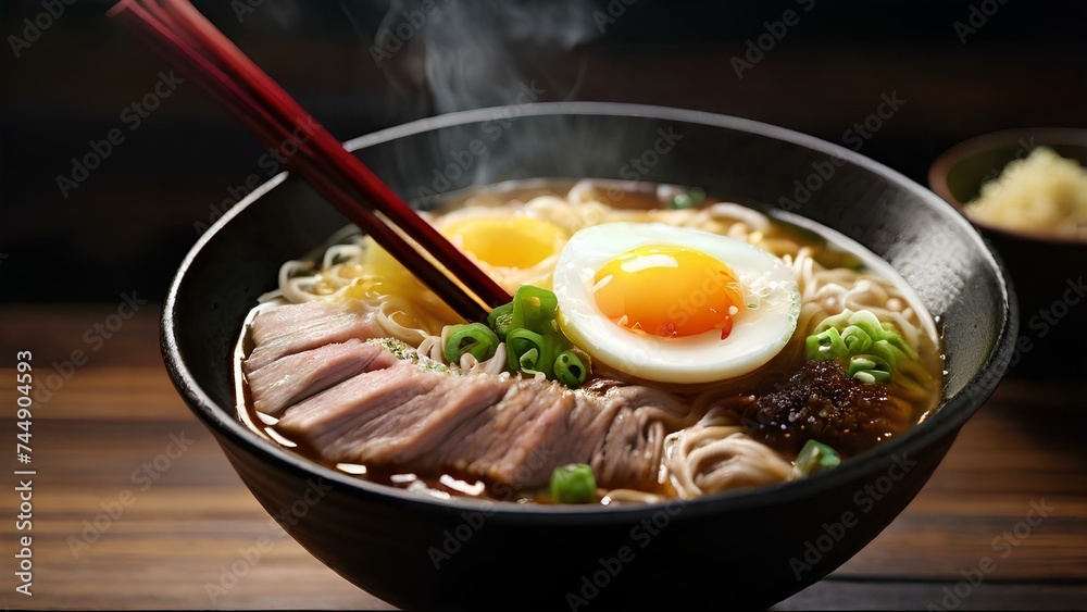 ramen with noodles, pork, egg, and scallions. ramen with noodles, pork, egg, and scallions.