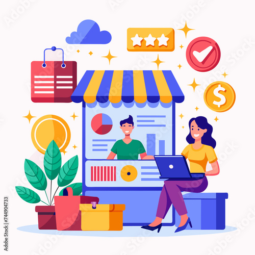 shopping online for web page, website, template and background. Vector illustration.