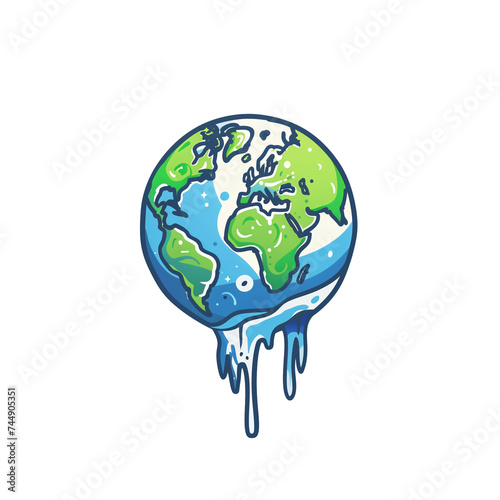 Melting Earth Icon: Flat Graphic Design Depicting Global Warming and Environmental Concern, global warming, environmnet concpt photo