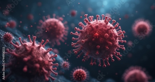 Viral spread in motion - A 3D rendering of a virus particle and its spikes © vivekFx