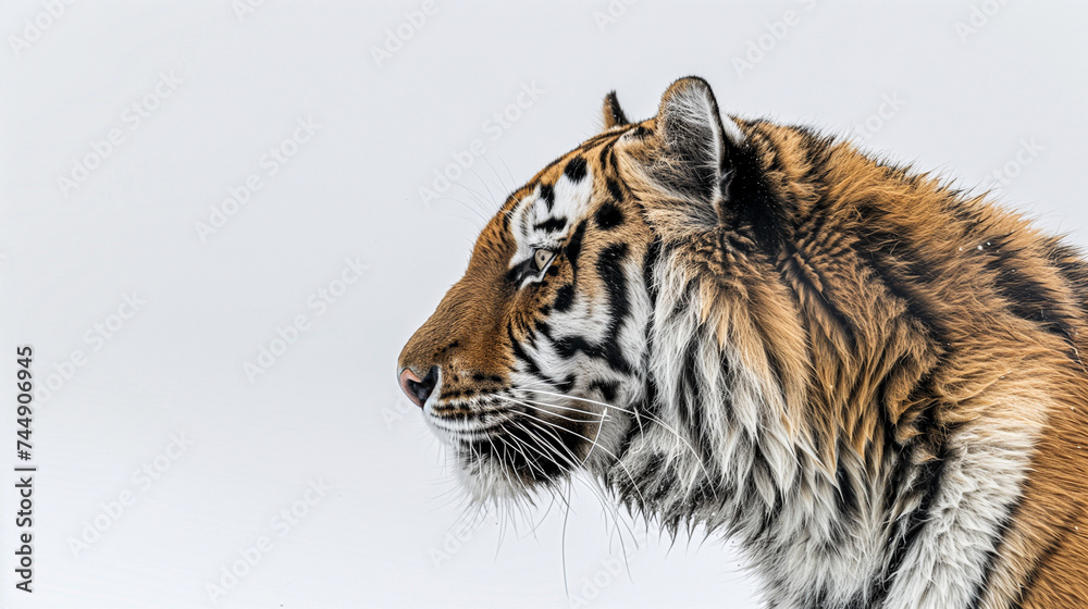 Naklejka premium siberia tiger running through snow-covered wilderness