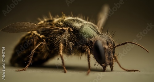  Close-up of a bee with fuzzy body and large eyes, ready for pollination