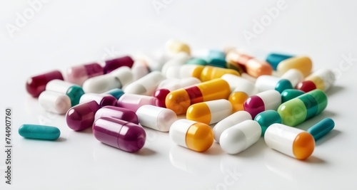  Vibrant array of colorful pills on a white surface