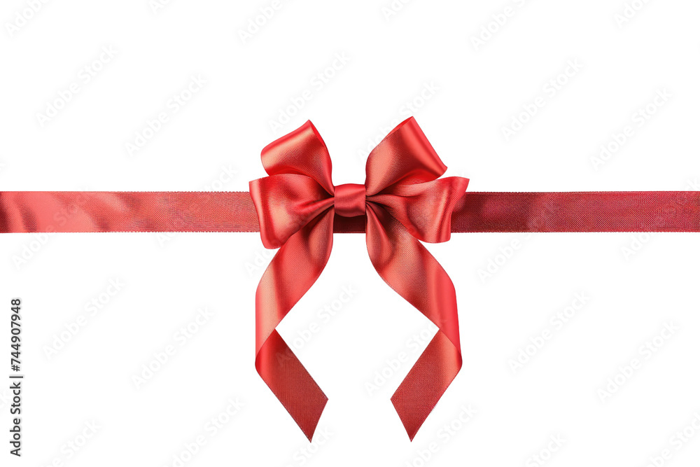red gift present ribbon with bow in center, isolated on transparent background red gift present ribbon with bow in center, isolated on transparent background