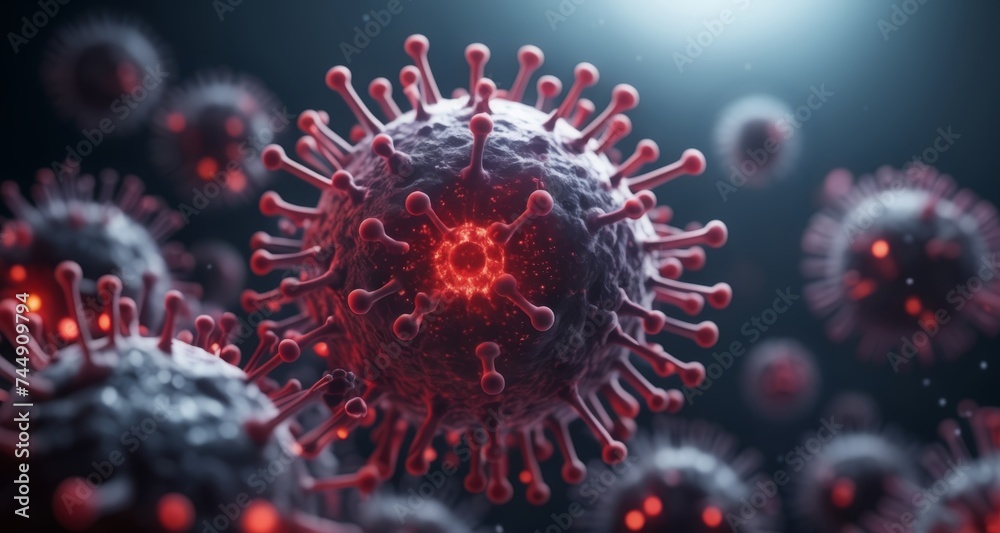 Obraz premium Viral Infection - A Close-Up Look at the Science of Pandemics
