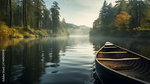 A canoe drifting on a calm river. © Muhammad