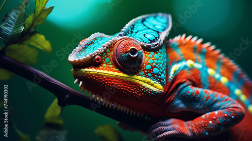 A close-up of a chameleon changing colors. © Muhammad