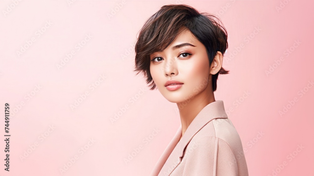 asian woman in business suit with pink background, ai asian woman in business suit with pink background, ai