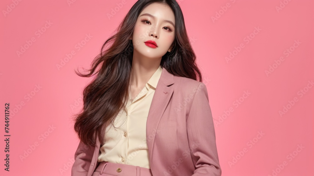 asian woman in business suit with pink background, ai asian woman in business suit with pink background, ai