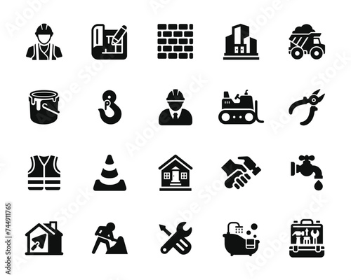 Construction icon set isolated on transparent background