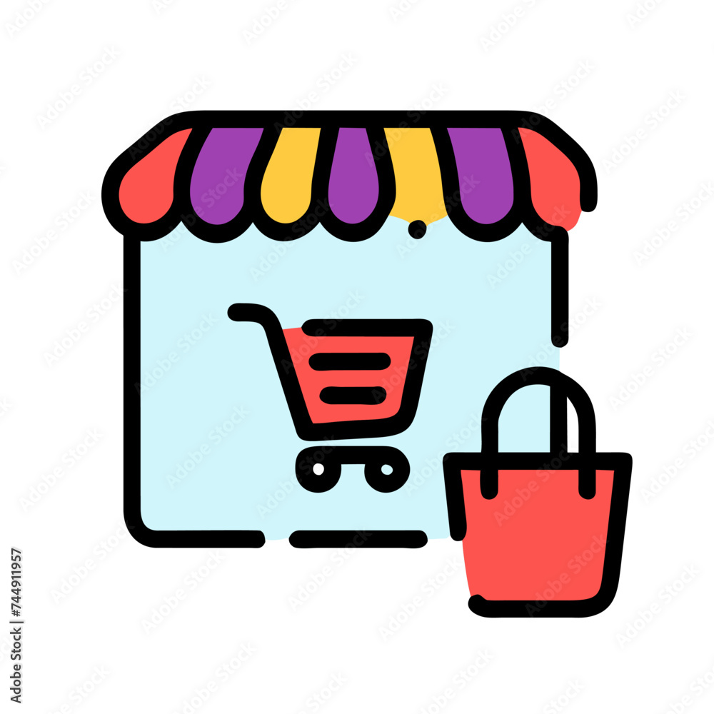 Shopping basket vector icon. Shopping cart line and flat icon. online shopping concept Shopping basket vector icon. Shopping cart line and flat icon. online shopping concept