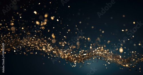 Gold dust particles on black background. Generative AI. © serg3d