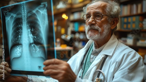 Doctor examines chest x-ray film of a patient at the hospital