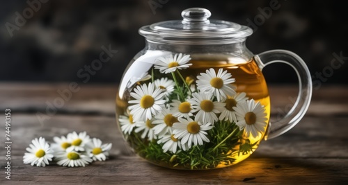  Freshly brewed daisy tea, a touch of nature's tranquility