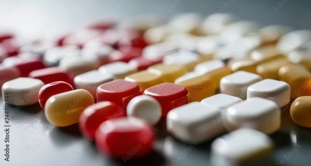 Vibrant pills in a pile, a colorful array of health and wellness Vibrant pills in a pile, a colorful array of health and wellness