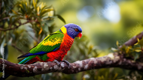 A rainbow lorikeet perched on a branch.
