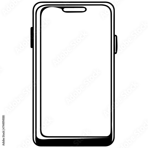 Close up doodle modern smart phone mockup. Continuous black single lines drawing art icon. blank screen transparent background vector