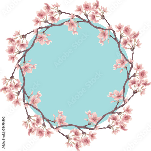 水色の桜の丸型ベクターフレーム02（水彩風） © Bakuro