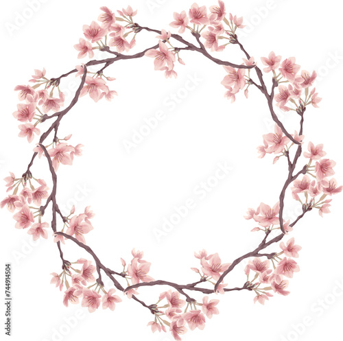 桜の丸型ベクターフレーム02（水彩風） © Bakuro