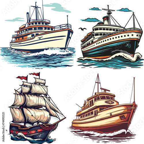 Ship Illustration vector Cruise Ship Illustration on white background