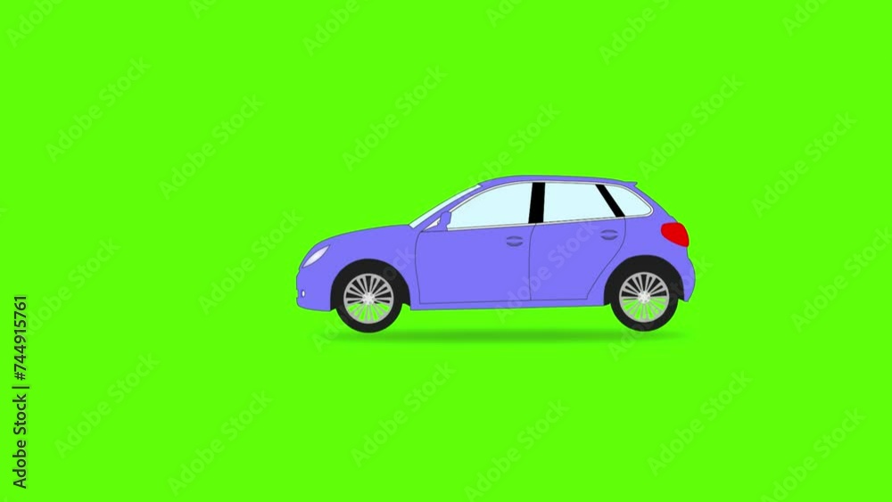 Video animation of a blue moving car on a green background Video animation of a blue moving car on a green background
