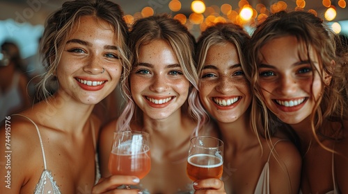 Group of friends partying in a nightclub and toasting Happy young people with cocktails at pub